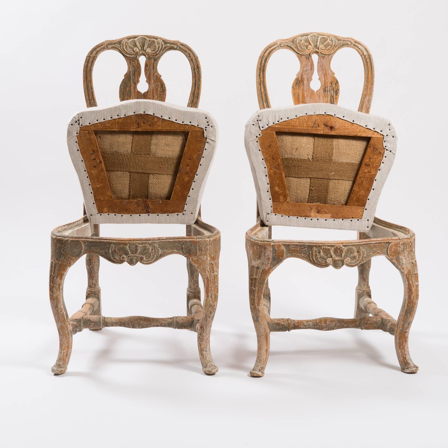 Wood 18th Century Swedish Rococo Chairs For Sale