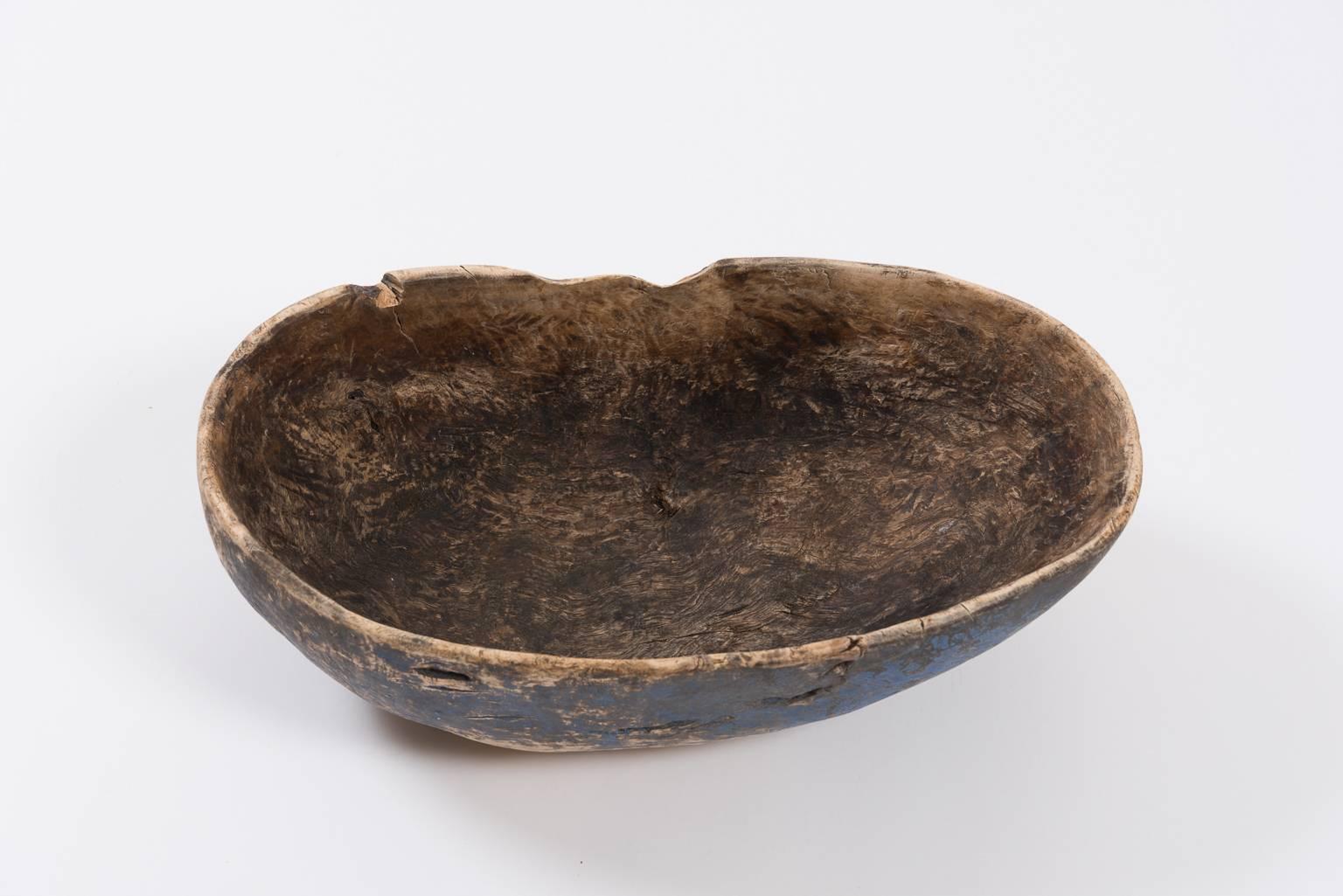 Primitive 18th Century Swedish Root Bowl with Original Paint