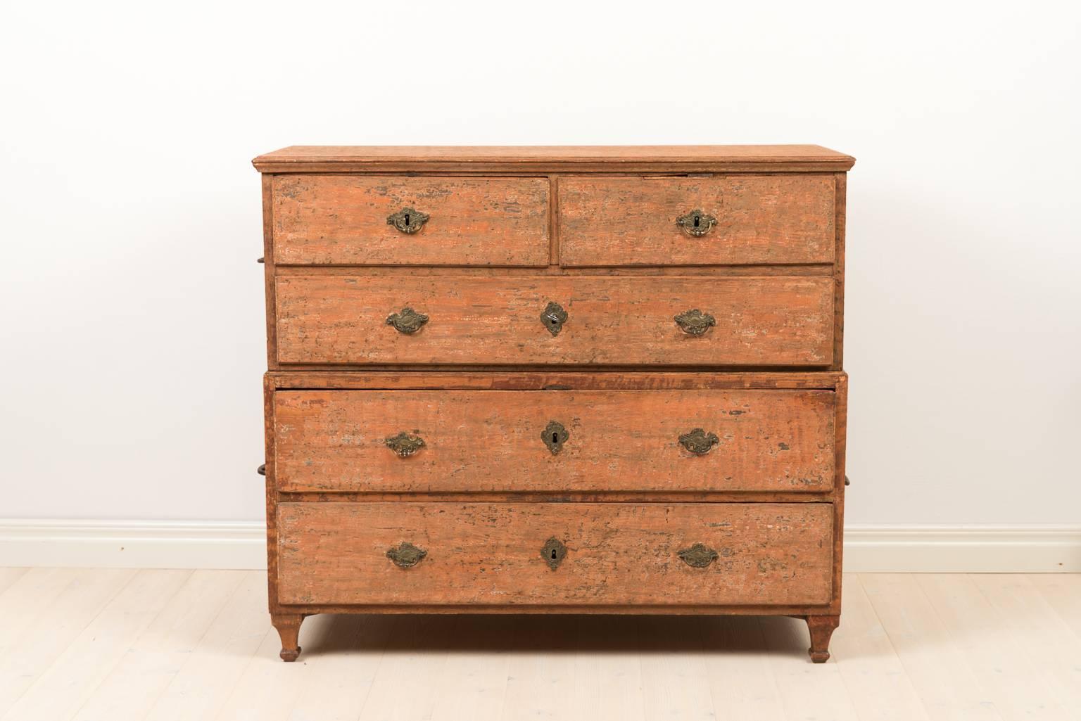 Painted 18th Century Swedish Gustavian Chest of Drawers with Original Paint