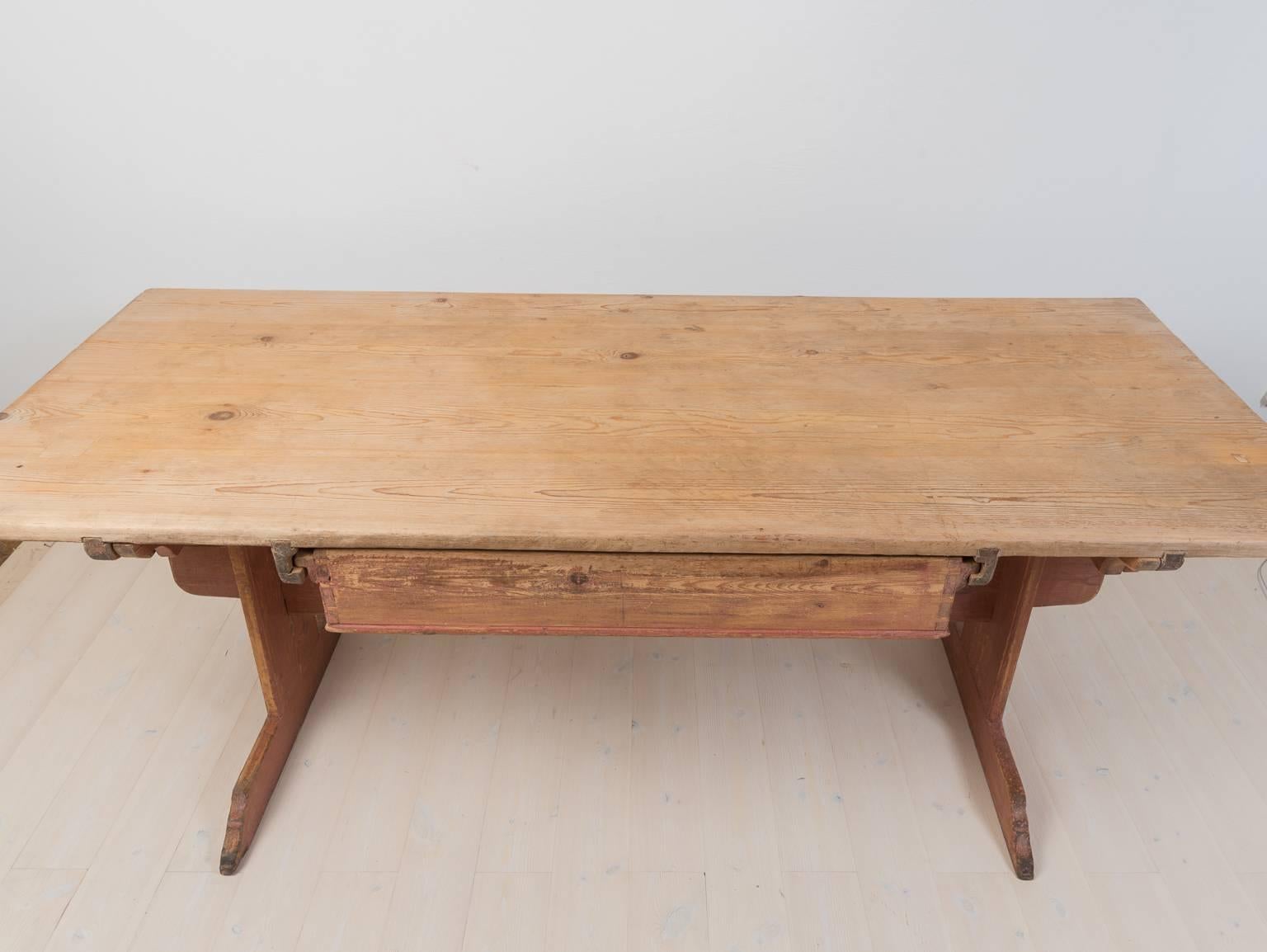 Pine Swedish Farm House Table from the 1800s with Original Patina