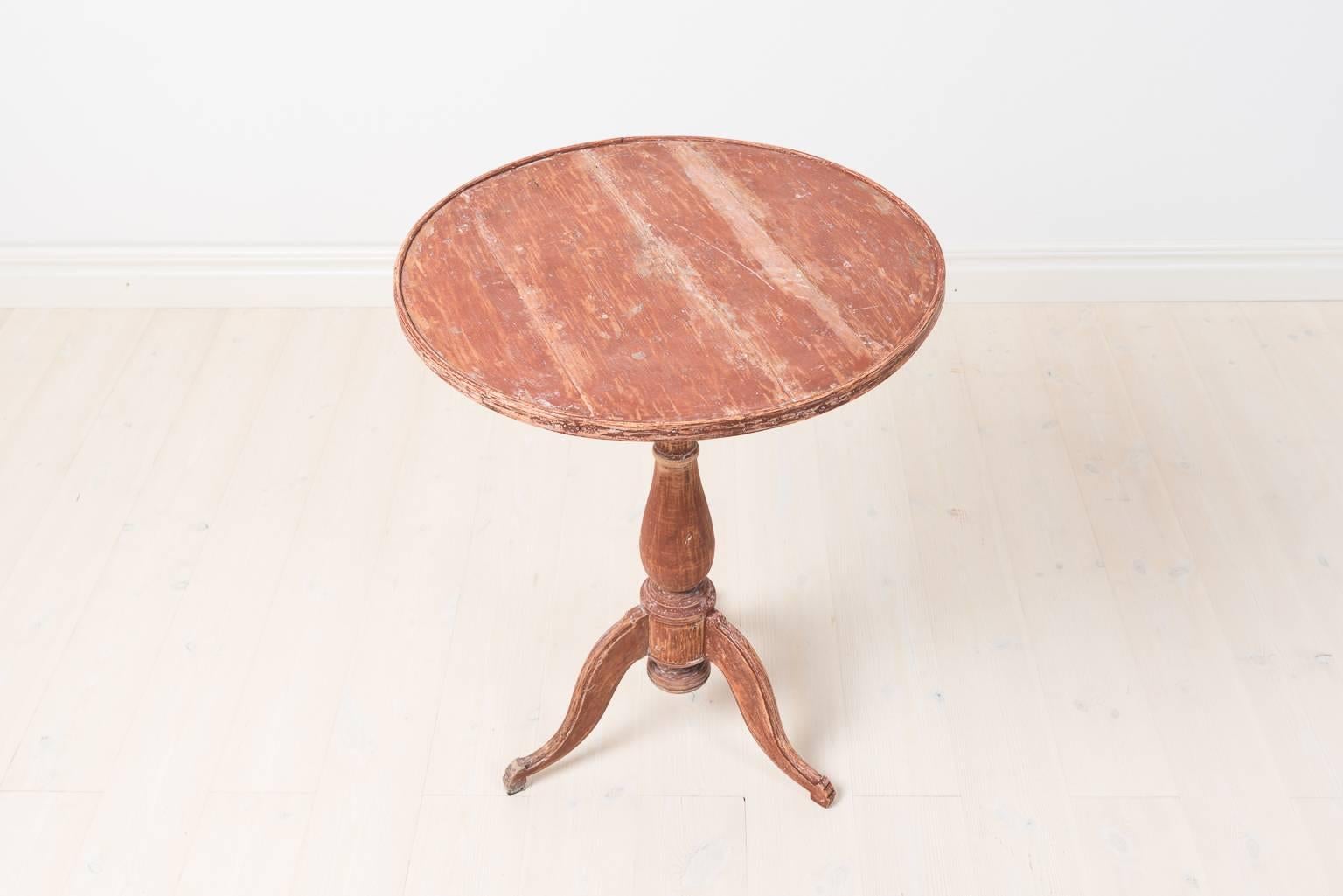 Folk Art 19th Century Swedish Pedestal Table, Dry Scraped to Original Paint 