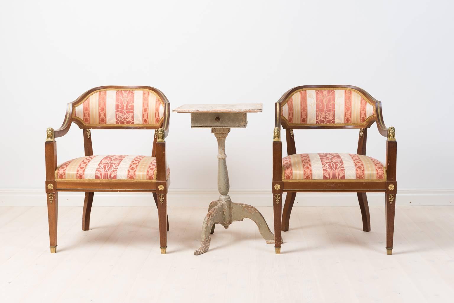 Empire Revival Pair of Empire Style Armchairs in Mahogany