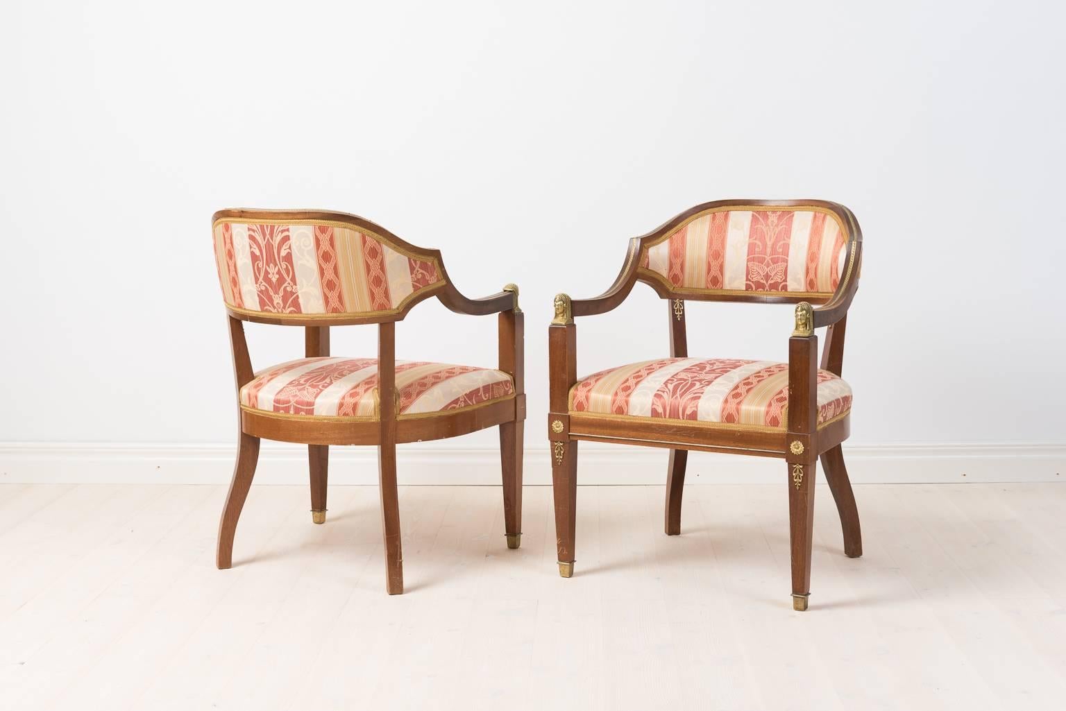 Swedish Pair of Empire Style Armchairs in Mahogany