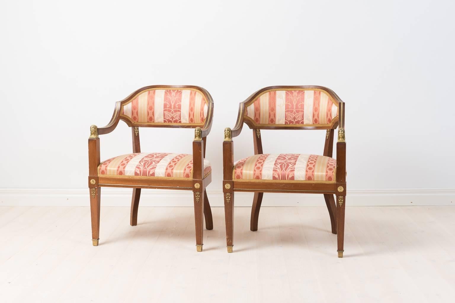 Pair of Empire Style Armchairs in Mahogany In Good Condition In Kramfors, SE
