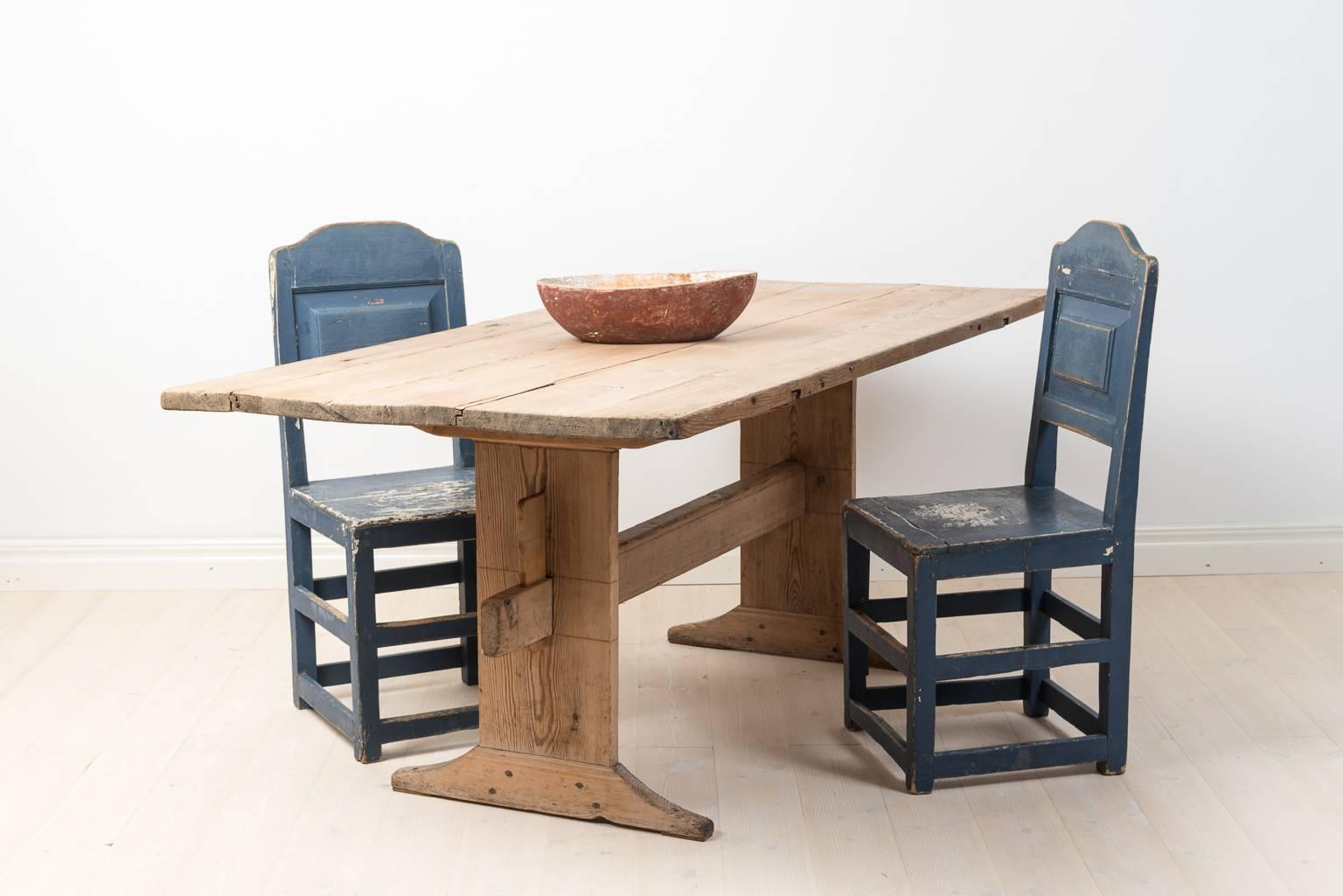 Folk Art 18th Century Swedish Trestle Table in Pine 