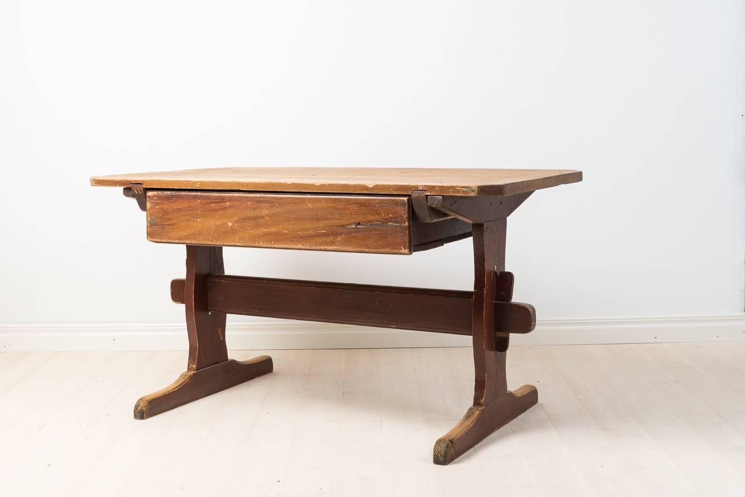 Hand-Crafted Early 19th Century Painted Swedish Folk Art Trestle Table
