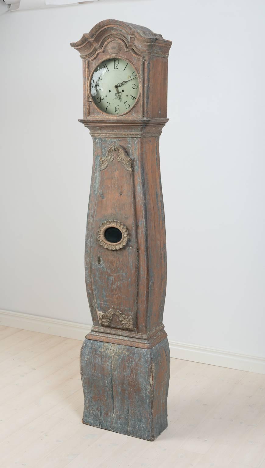 18th Century  Swedish Rococo Long Case Clock With Original Paint 2