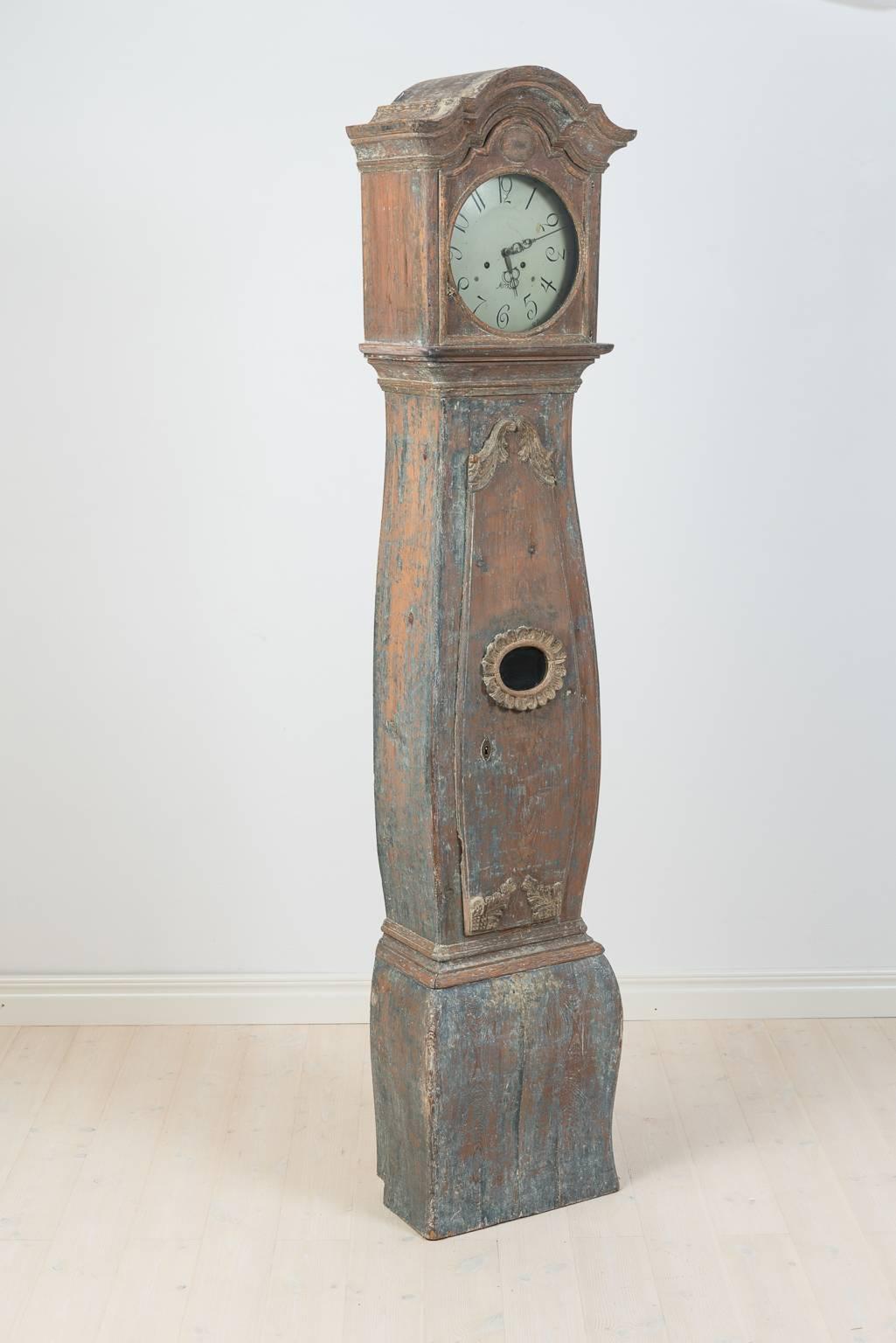 18th Century  Swedish Rococo Long Case Clock With Original Paint 3