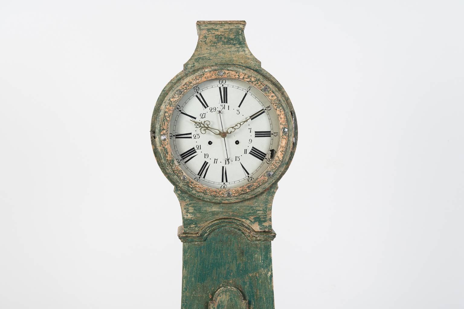 18th Century Swedish Rococo Long Case Clock with Original Paint 6