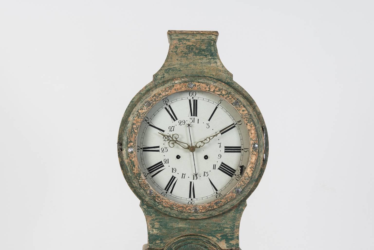 18th Century Swedish Rococo Long Case Clock with Original Paint 5