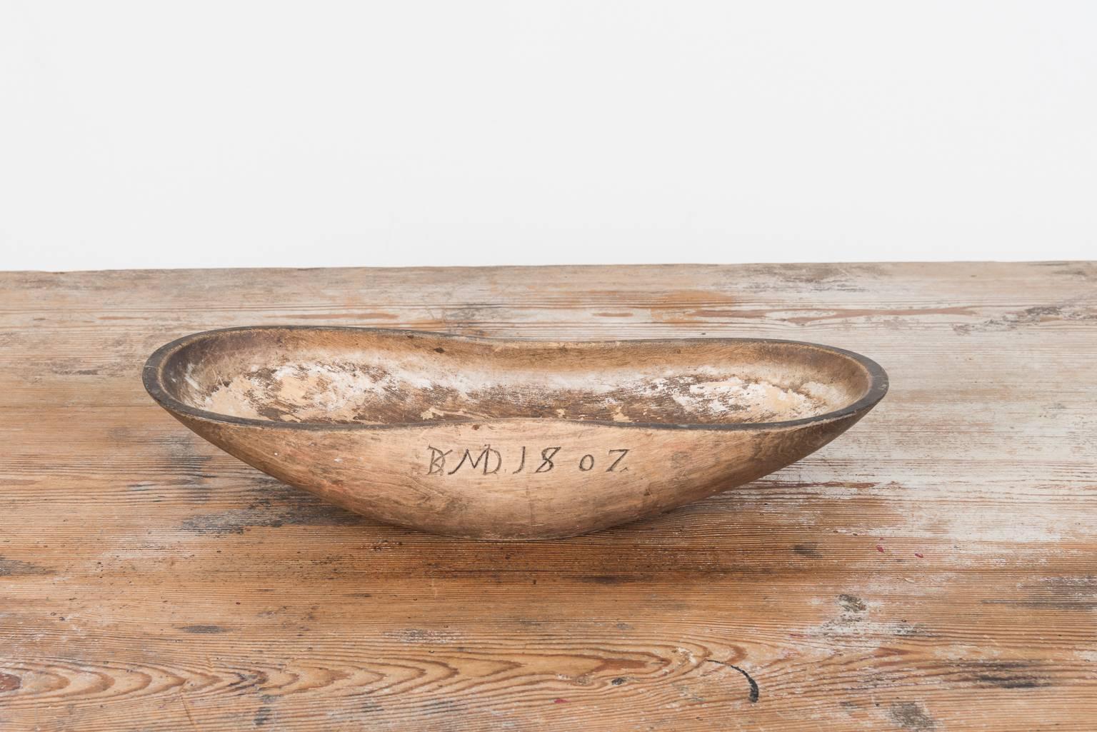 19th Century Swedish Wooden Bowl Dating from 1807