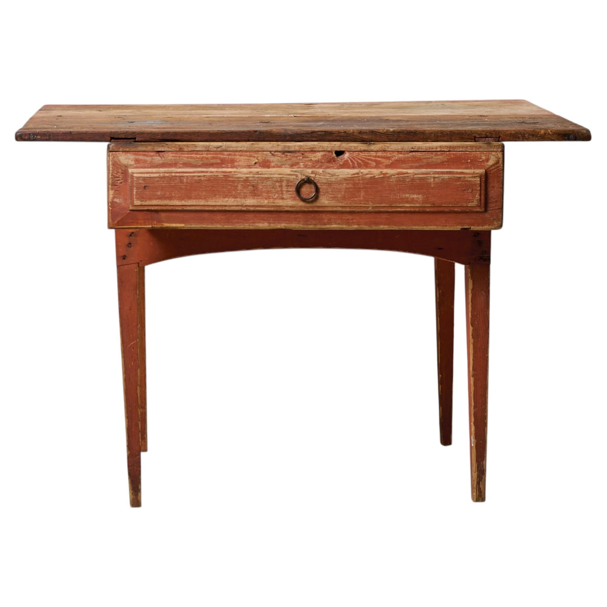Late 1700s Antique Folk Art Swedish Genuine Original Side Table with Drawer For Sale