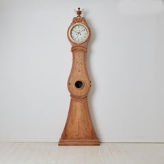 Echte gustavianische Standuhr, massives Kiefernholz, handgeschnitzt, Schweden, um 1790