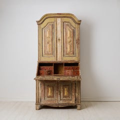 Antique Swedish Writing Cabinet, Rustic Paint, Folk Art, Circa 1820