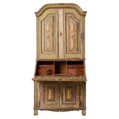 Antique Swedish Writing Cabinet, Rustic Paint, Folk Art, Circa 1820