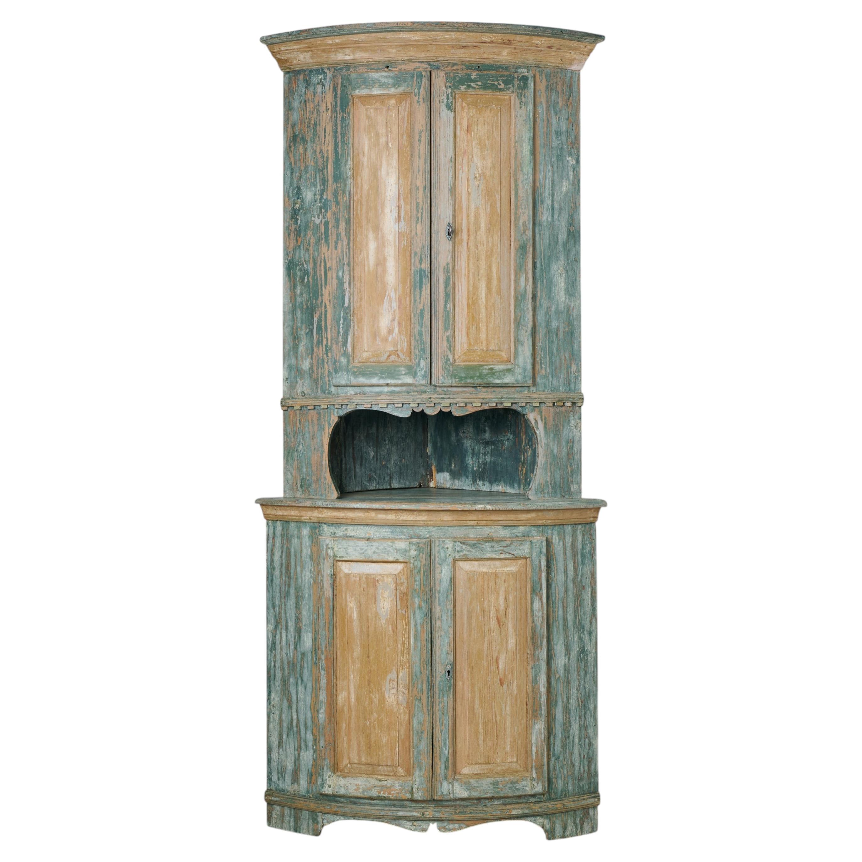 Antique Solid Pine Corner Cabinet from the Gustavian Period, Sweden, Circa 1820