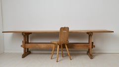 Antique Large Trestle Dining Table, Solid Pine, Northern Sweden, Circa 1860