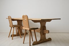 Antique Swedish Trestle Dining Table, Solid Pine, Rustic, Circa 1840