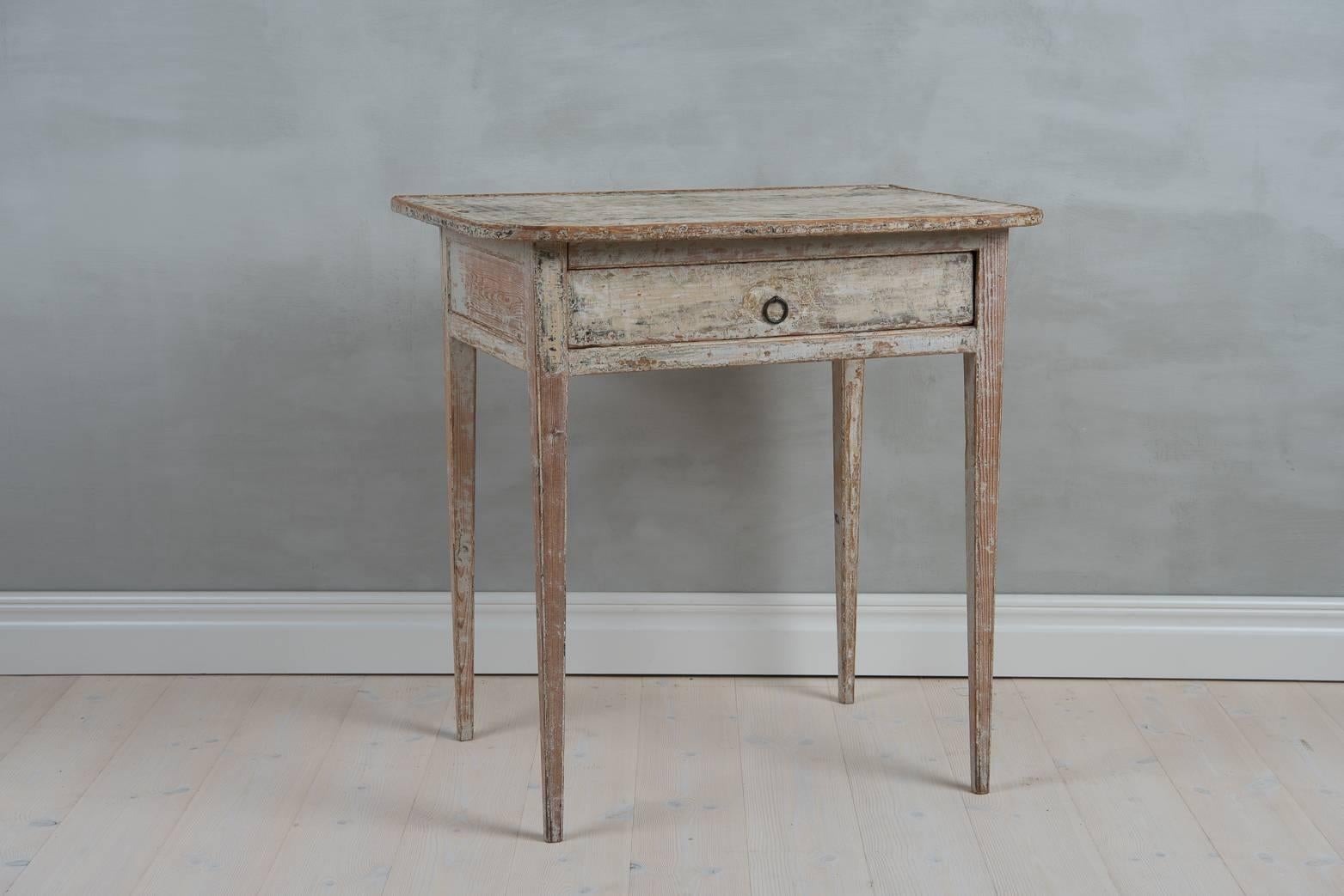 Pine 19th Century Swedish Side Table Scraped to Original Paint