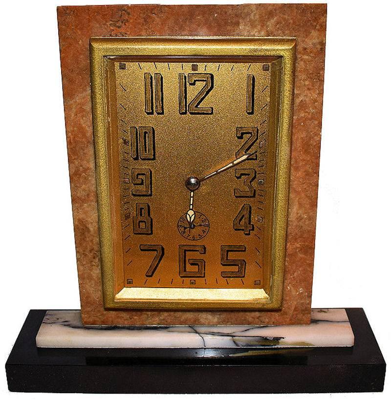 Large French Art Deco Solid Marble Clock