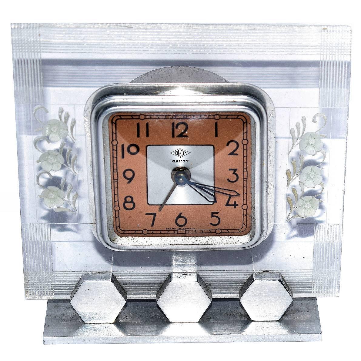 1930s French Art Deco Acrylic Clock by Dep