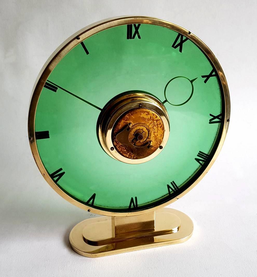German 1930s Art Deco Glass and Brass Clock by Heinrich Moller
