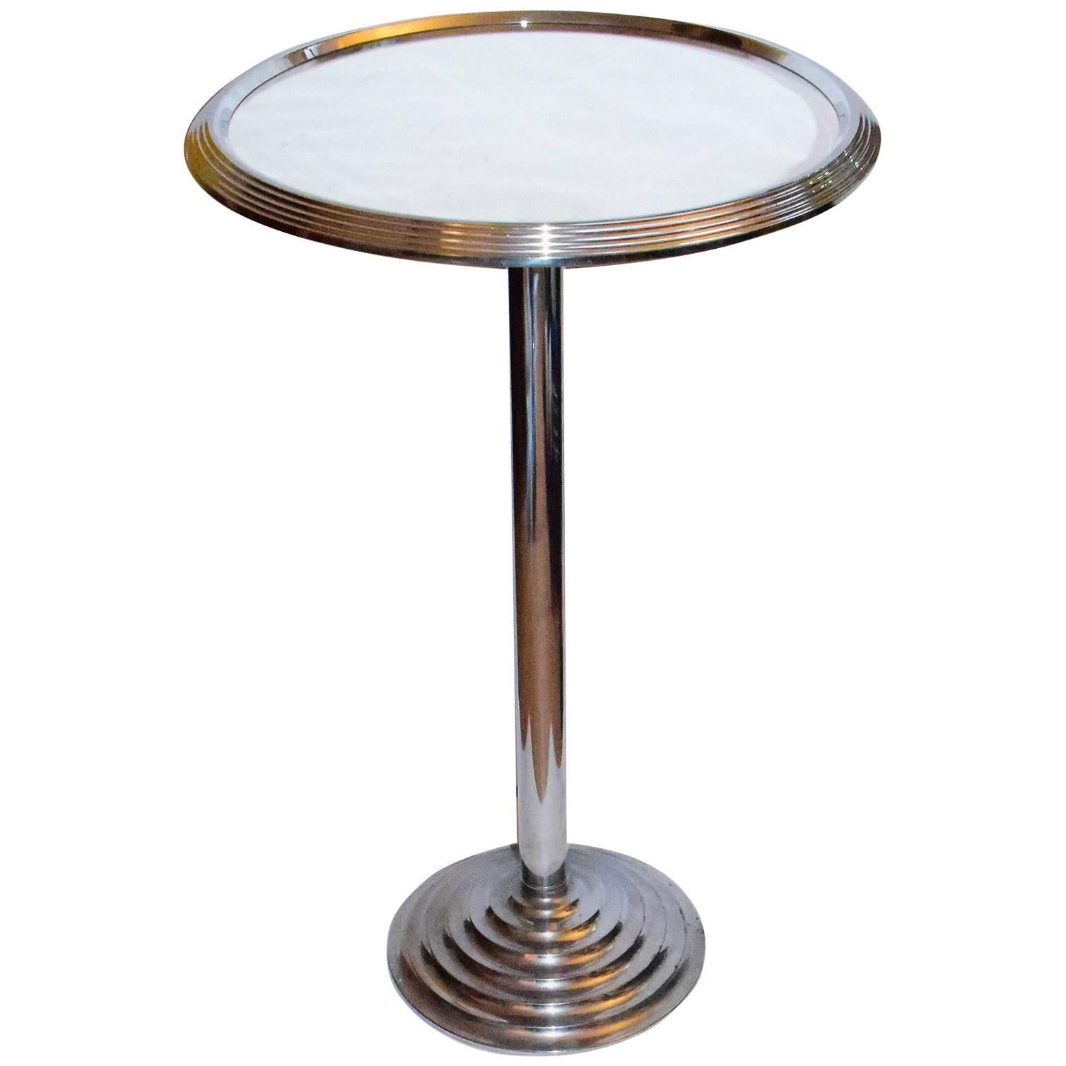 Antique French Art Deco Mirrored Chrome Cocktail Drinks Table