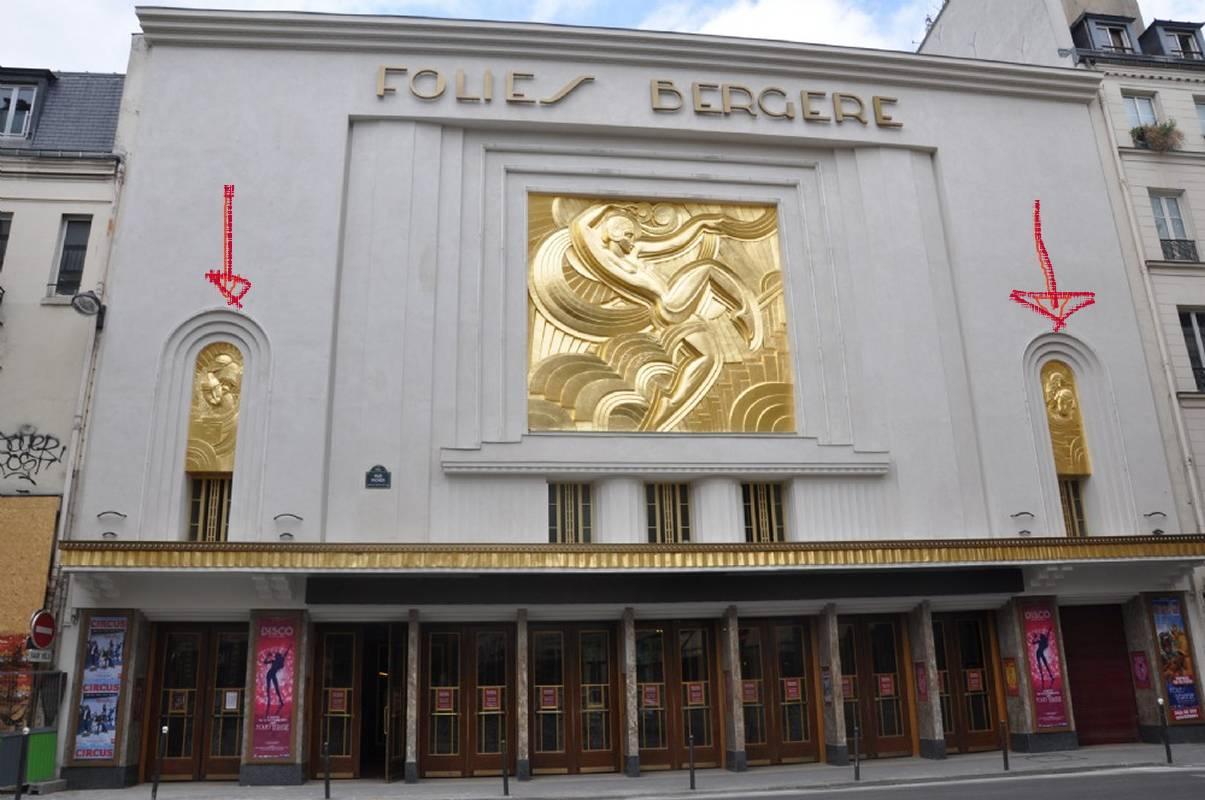 Plaster Pair of Art Deco 'Folies Bergeres' Wall Plaques
