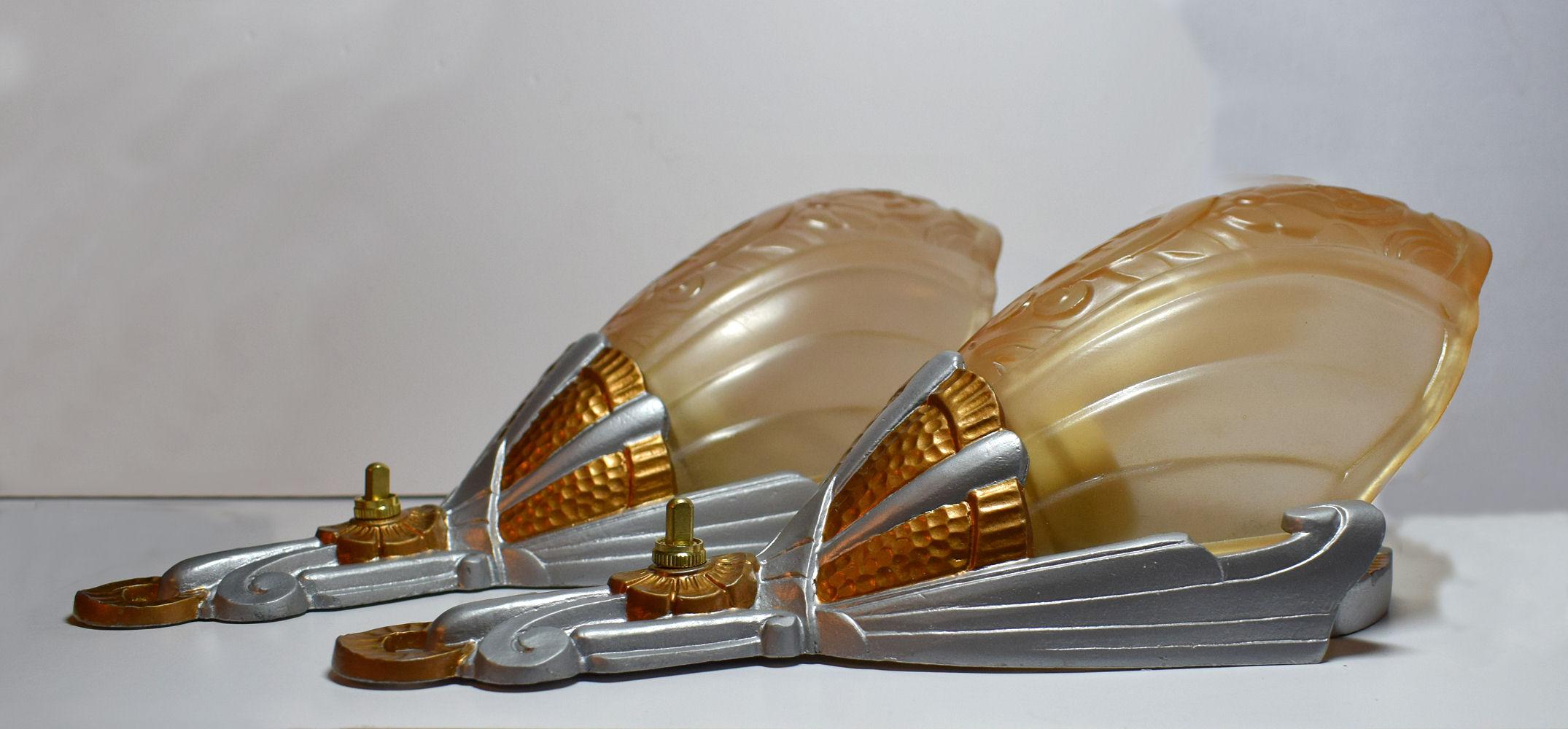 Matching Pair of Art Deco Lincoln Wall Light Sconces For Sale 6