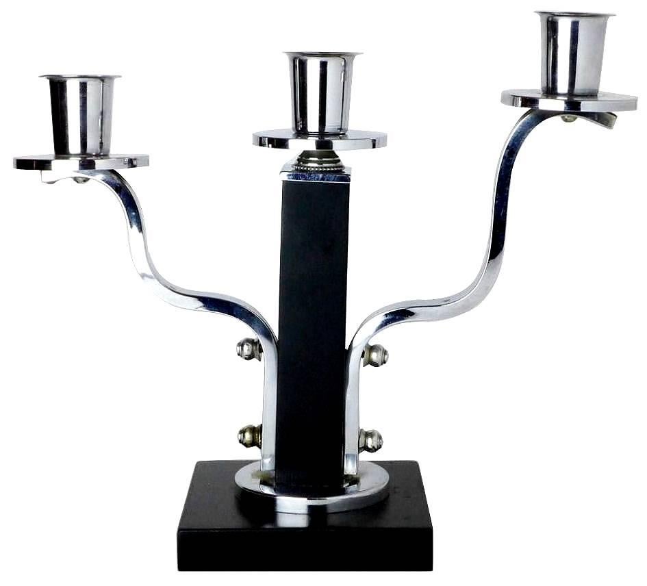 Belgian High Style Pair of Modernist Art Deco Candlesticks For Sale
