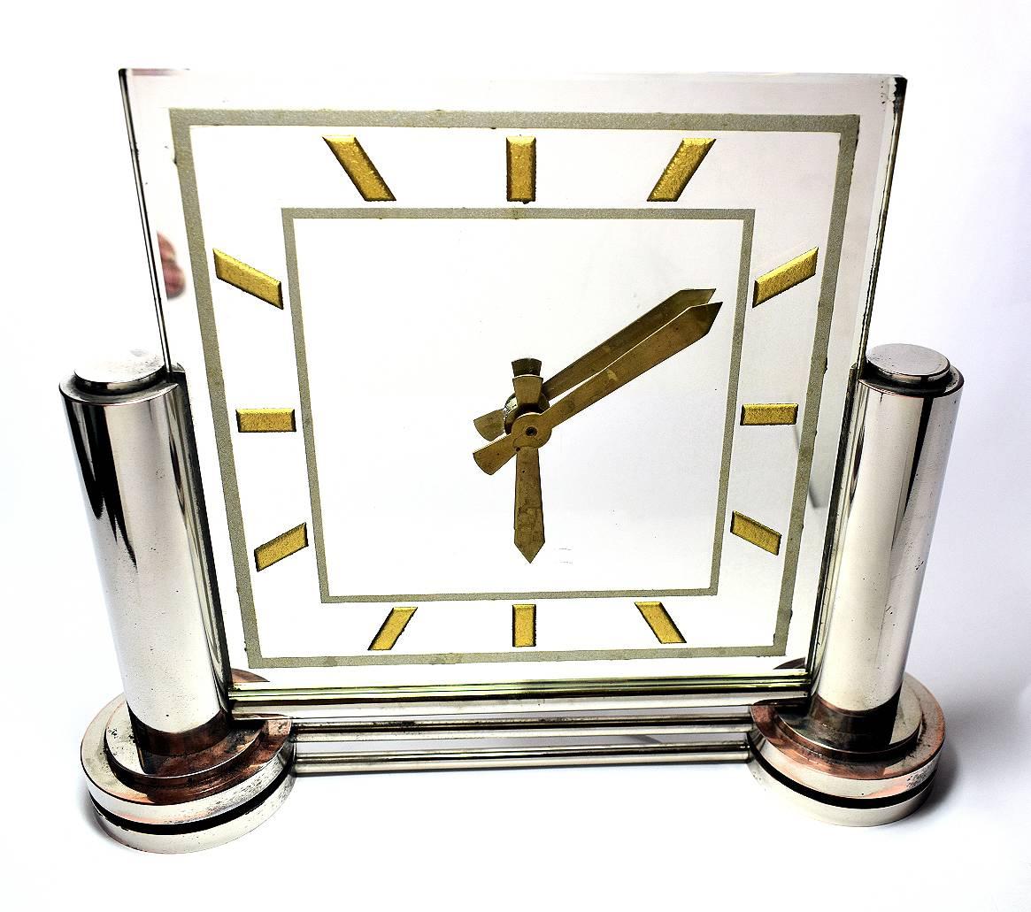 Large Impressive 1930s Modernist French Mirror Clock by Marti 1