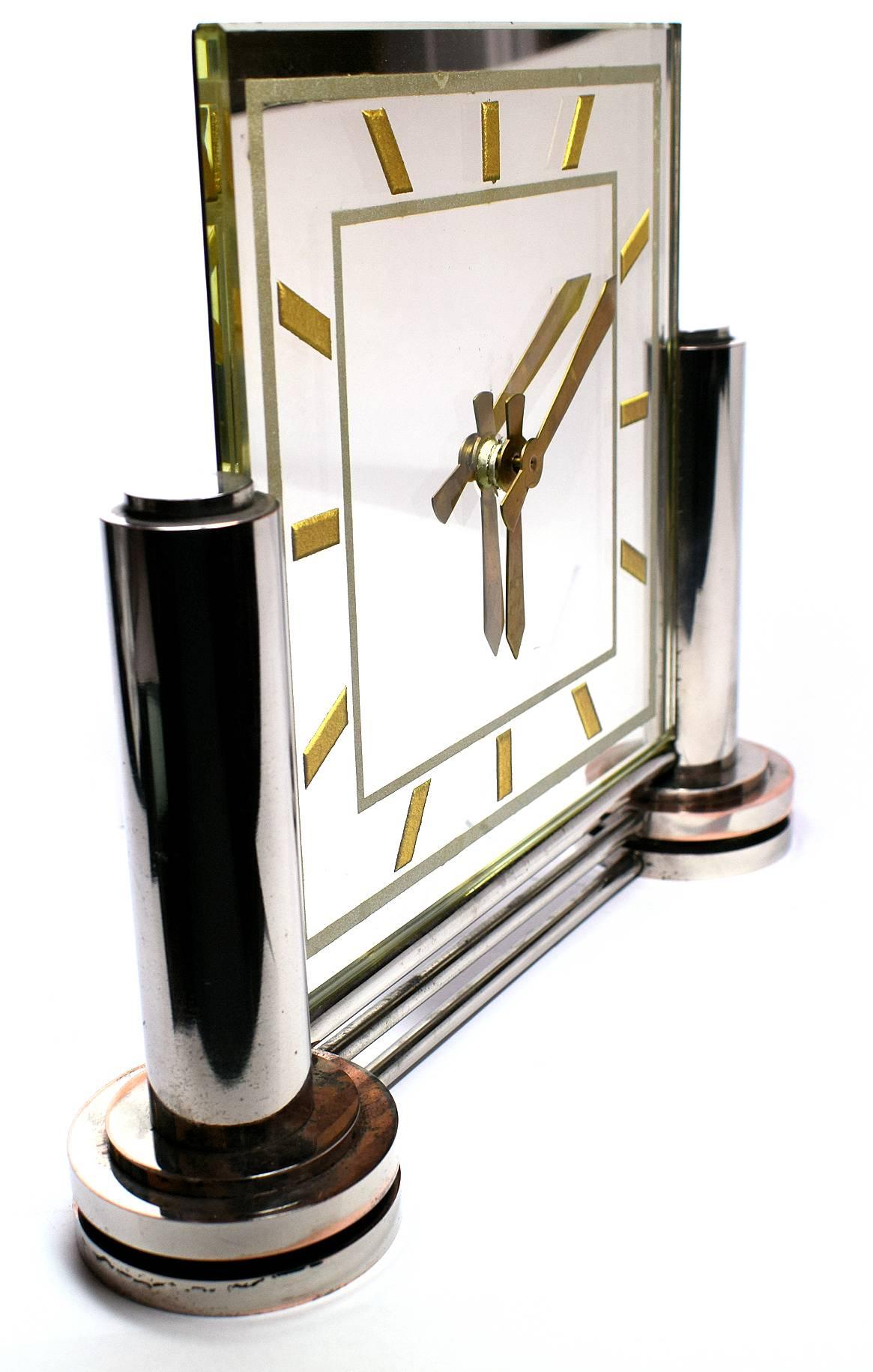 Large Impressive 1930s Modernist French Mirror Clock by Marti 3