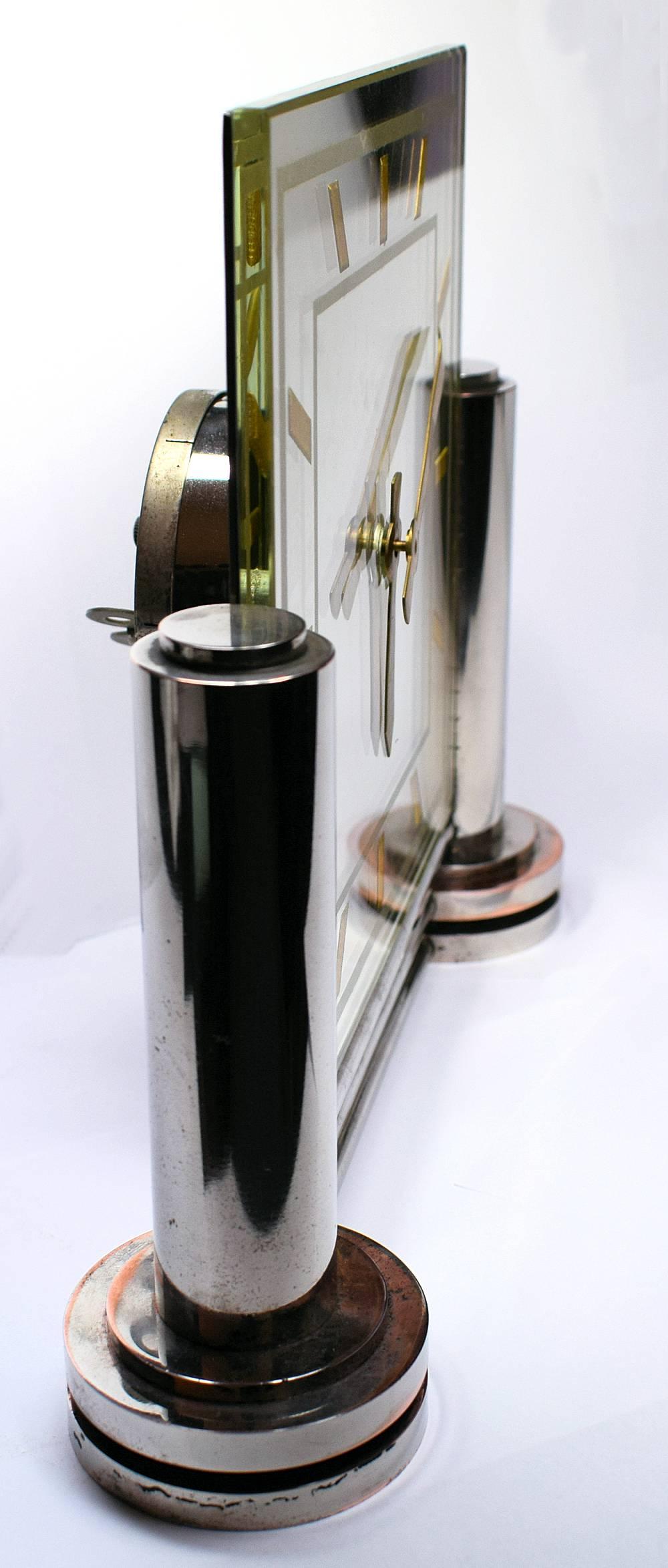 Large Impressive 1930s Modernist French Mirror Clock by Marti 4