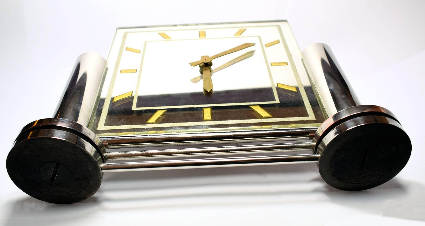 Large Impressive 1930s Modernist French Mirror Clock by Marti 7