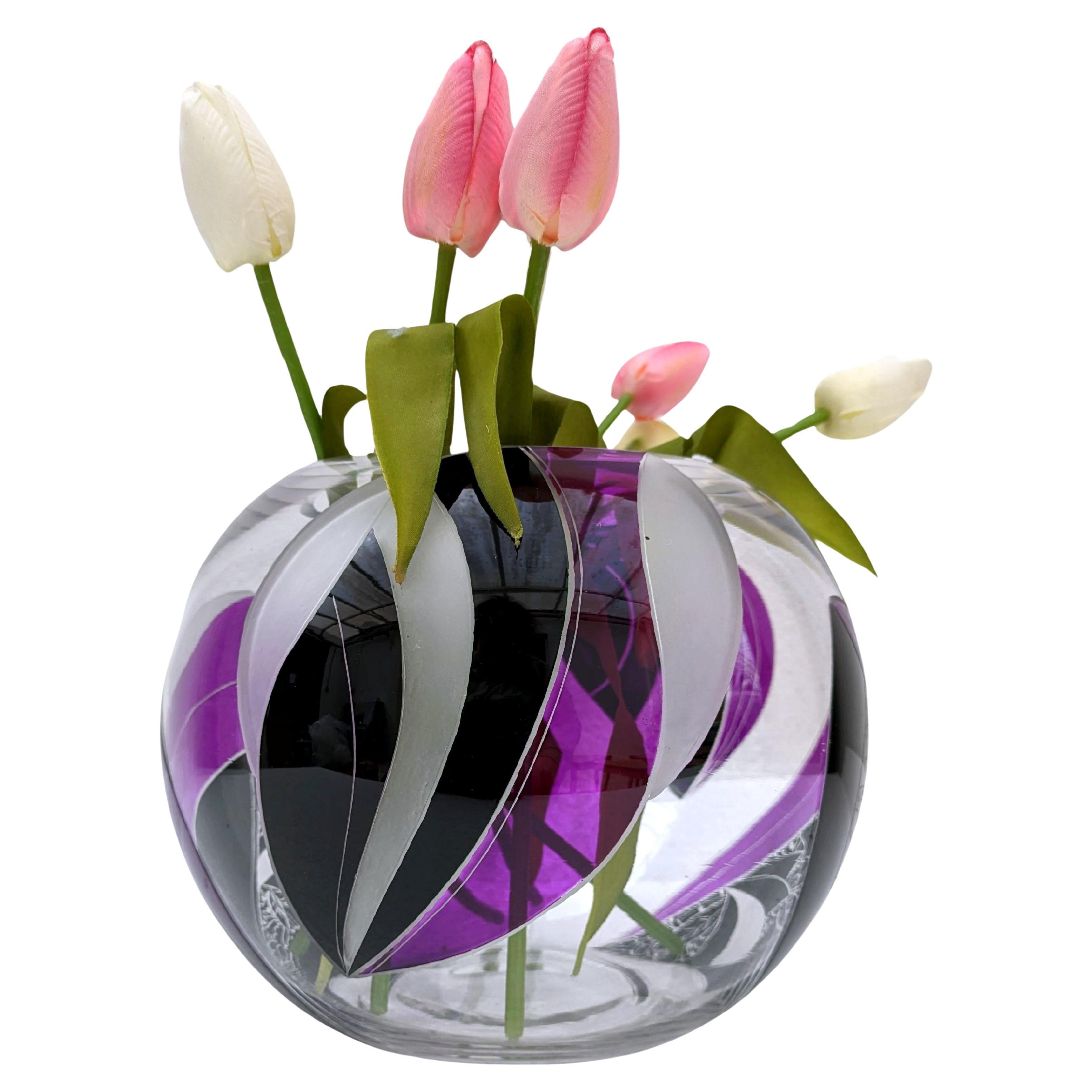 Vaso circolare di vetro Art Déco, Repubblica Ceca, 1930 ca.