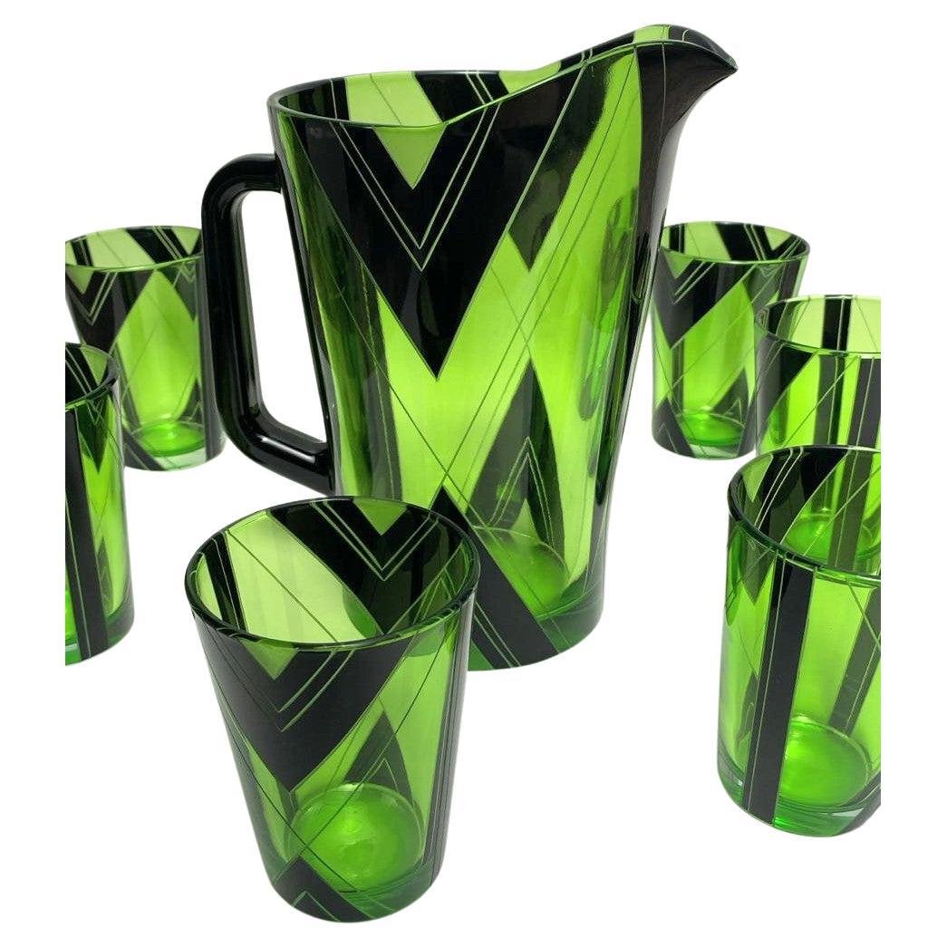 Art Deco Stunning Pitcher Set with 6 Matching Glasses, circa 1930 For Sale 5