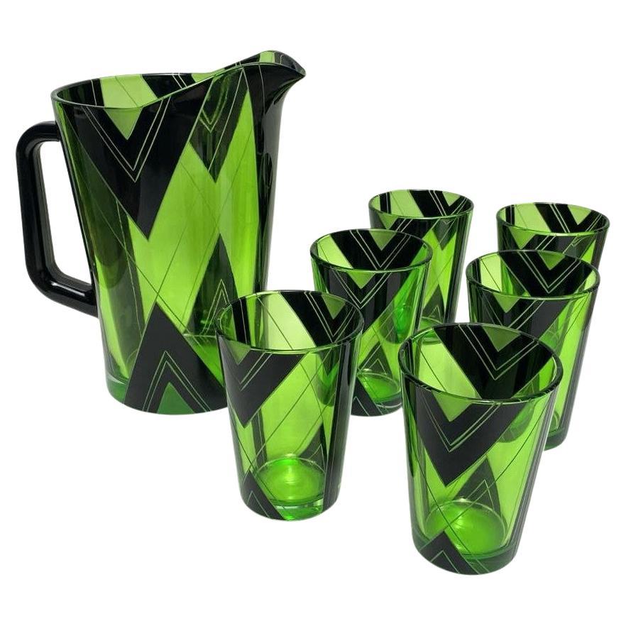 Art Deco Stunning Pitcher Set with 6 Matching Glasses, circa 1930 For Sale