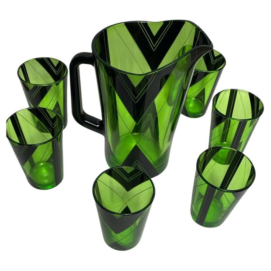 Art Deco Stunning Pitcher Set with 6 Matching Glasses, circa 1930 For Sale 2