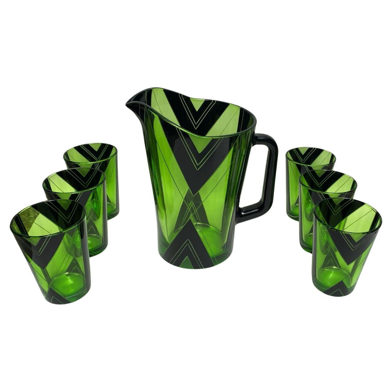 Art Deco Stunning Pitcher Set with 6 Matching Glasses, circa 1930 For Sale 1