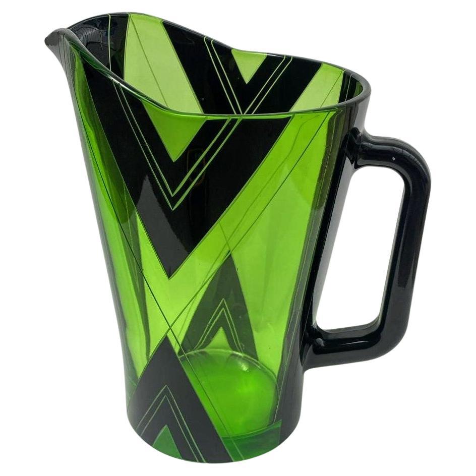 Enameled Art Deco Stunning Pitcher Set with 6 Matching Glasses, circa 1930 For Sale