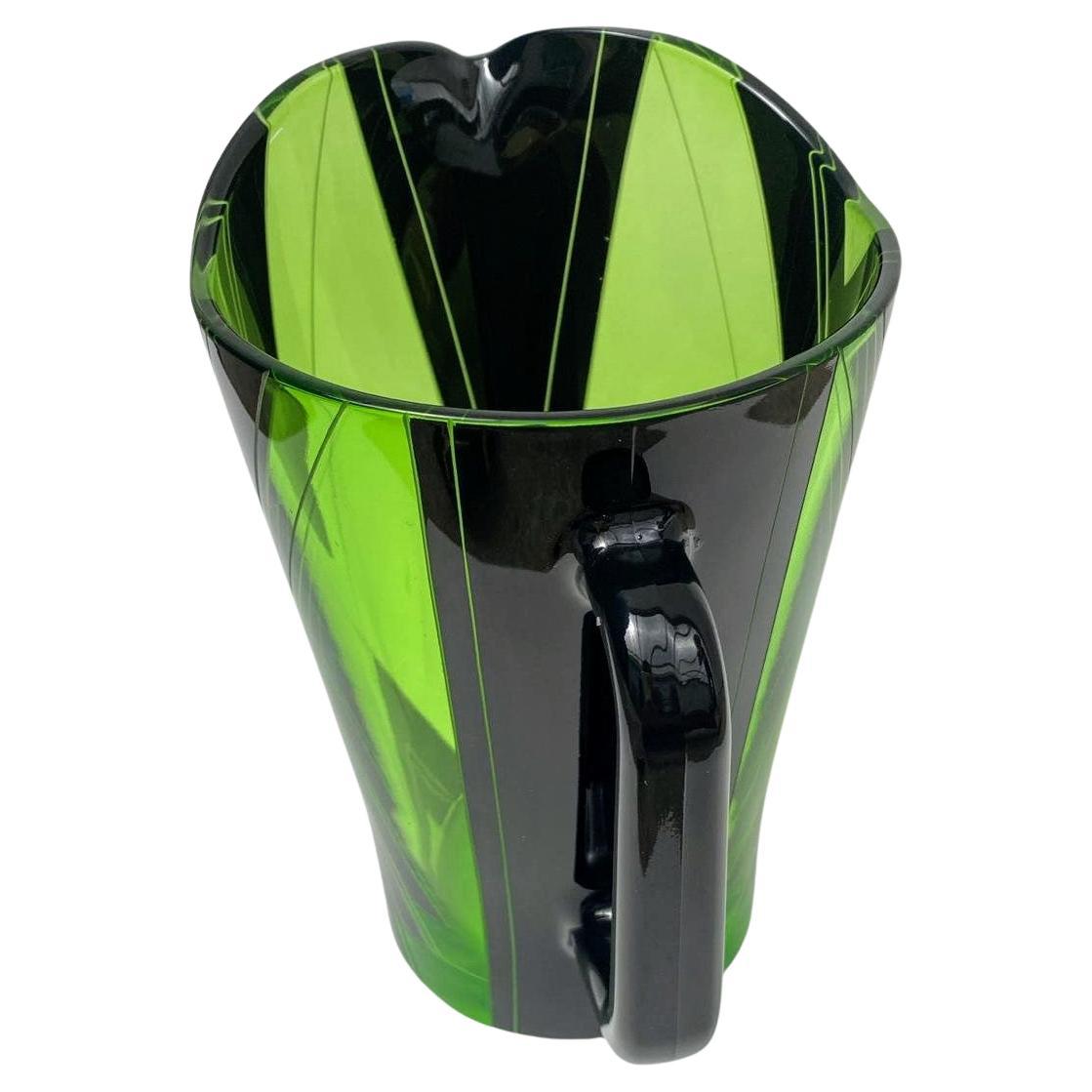 For your consideration is this very stylish Art Deco glass pitcher set, comprising pitcher and six glasses. Really attractive shaped to this set, ideal for summer time & parties. Free from any damage, generally superb condition. Strong iconic black