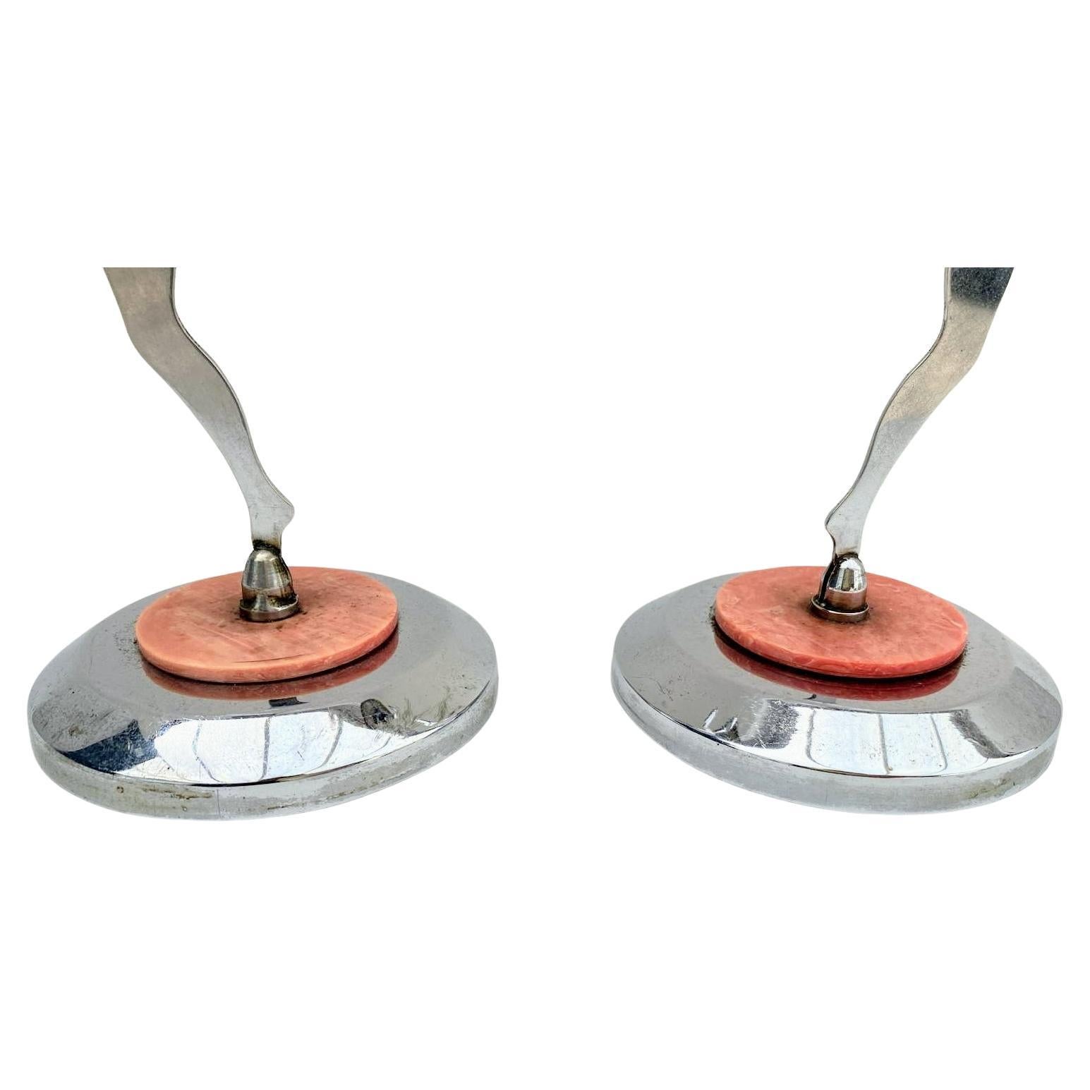 English Art Deco Matching Pair of Chrome Candlesticks, c1930 For Sale