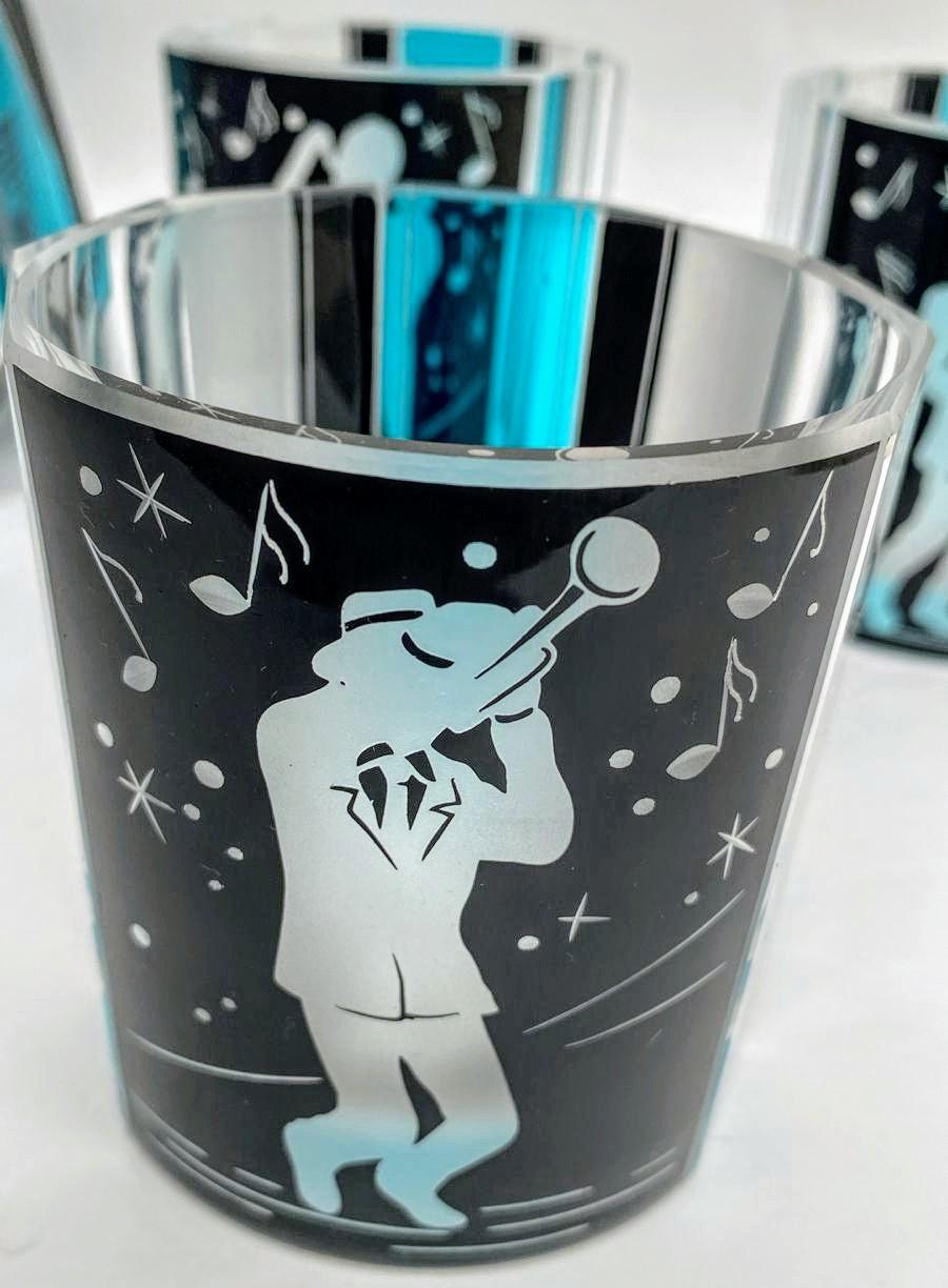 Art Deco 'Jazz Man' Glass Decanter Set with 6 Matching Glasses, c1930 For Sale 6