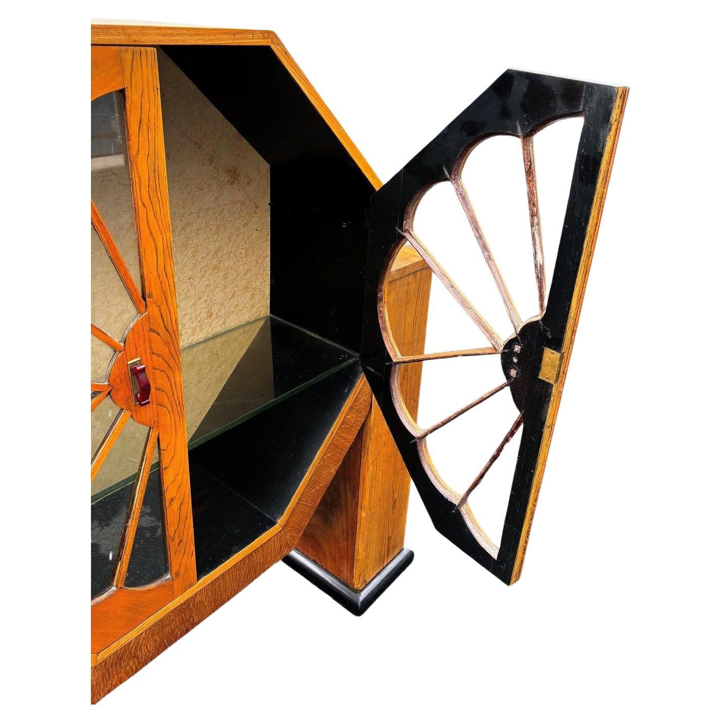 20th Century Spectacular Art Deco Walnut Display Vitrine Cabinet, English, circa 1930s For Sale