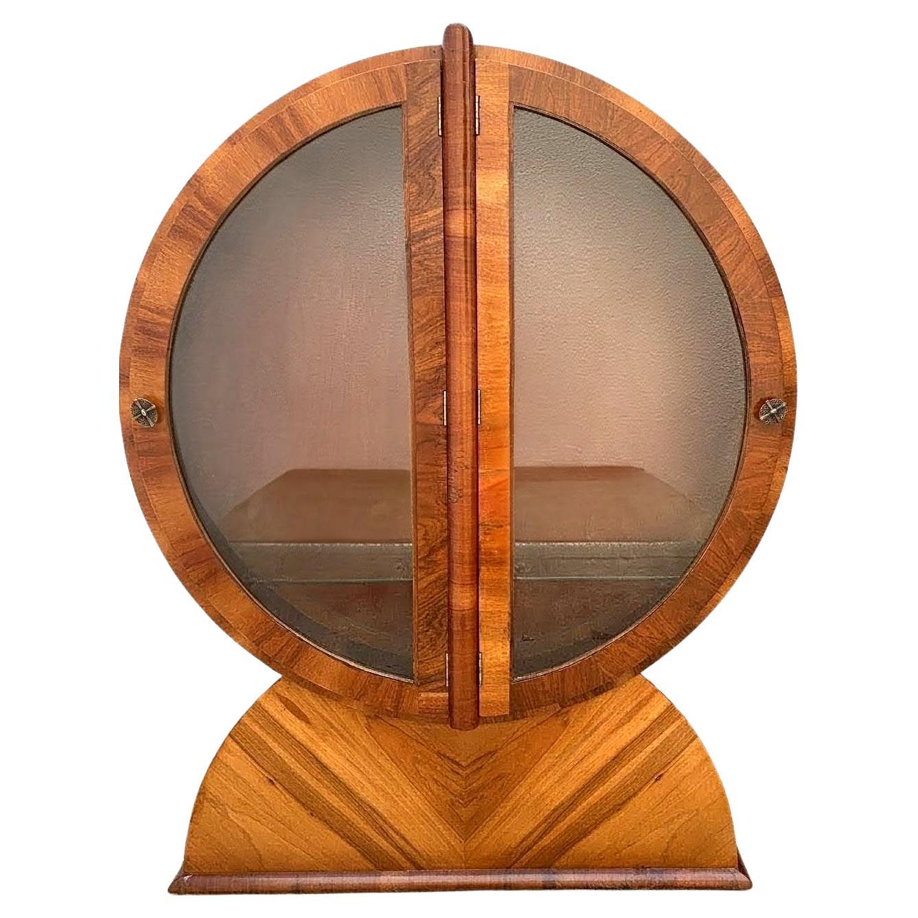 Spectacular Art Deco Walnut Vitrine Display Cabinet, English, c1930