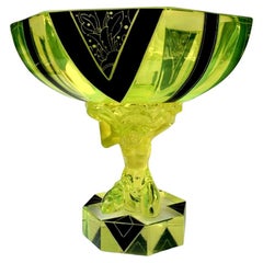 Spectacular Art Deco Uranium Glass Figural Comport Centrepiece, c1930