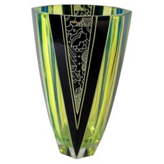 Spectacular Art Deco Uranium Glass Vase By Karl Palda, c1930