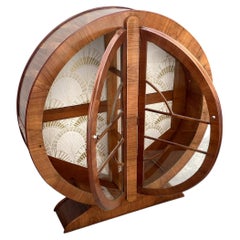 Art Deco Circular Walnut Vitrine Display Cabinet, English, c1930