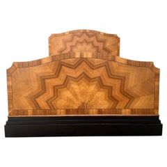 Spectacular Art Deco Walnut Double Bed, English, c1930