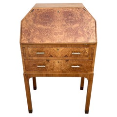 Art Deco Walnut Writing Desk Bureau, English, c1930